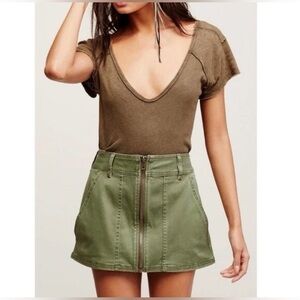 Free People Womens Too Cool Military Mini Skirt Green zipper